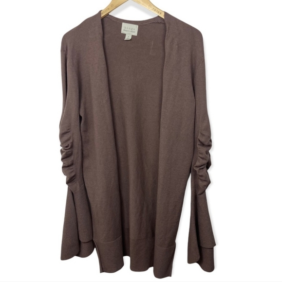 Hinge Bell Sleeve Brown Cardigan Ruched Bohemian Nordstrom Size Medium Sweater - Picture 6 of 11